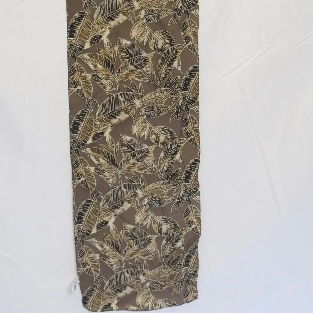 Tan silk scarf with leaves